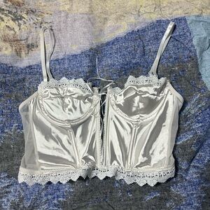 White satin lace up corset top